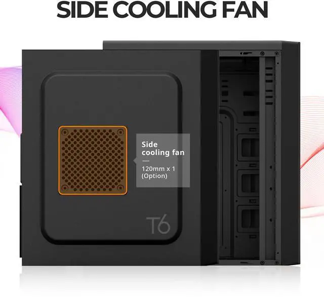 Alt view image 10 of 14 - T6 ATX Mid Tower Computer PC Case, Pre-Installed 120mm Fan, 5.25 ODD, USB 3.0, Patterned Mesh Design, mATX ITX for Gaming Workstation, Black