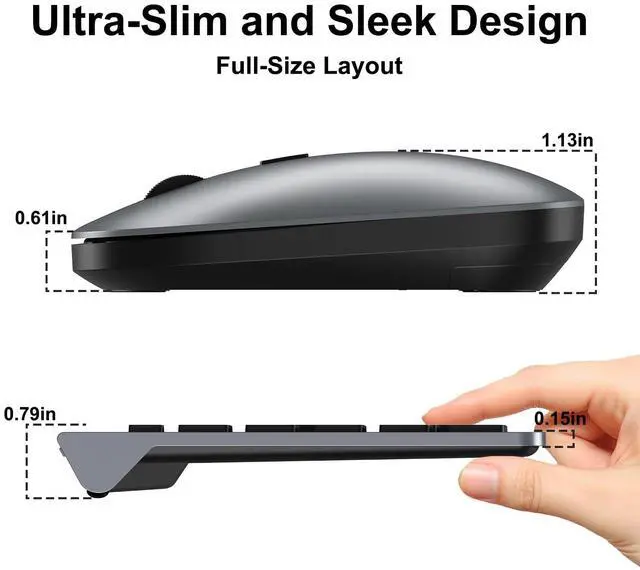 Alt view image 10 of 14 - Wireless Keyboard and Mouse Combo - Ultra-Slim Design Full Size Quiet Keyboard with 3 DPI Adjustable Wireless Mouse,Sleep Mode,2.4G Cordless Thin Keyboard Mouse Set for Windows,Mac,Laptop