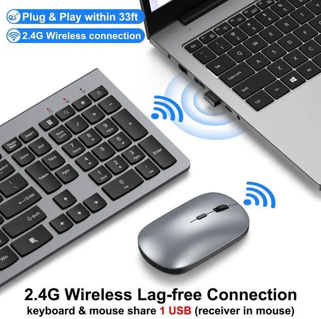 Alt view image 11 of 14 - Wireless Keyboard and Mouse Combo - Ultra-Slim Design Full Size Quiet Keyboard with 3 DPI Adjustable Wireless Mouse,Sleep Mode,2.4G Cordless Thin Keyboard Mouse Set for Windows,Mac,Laptop