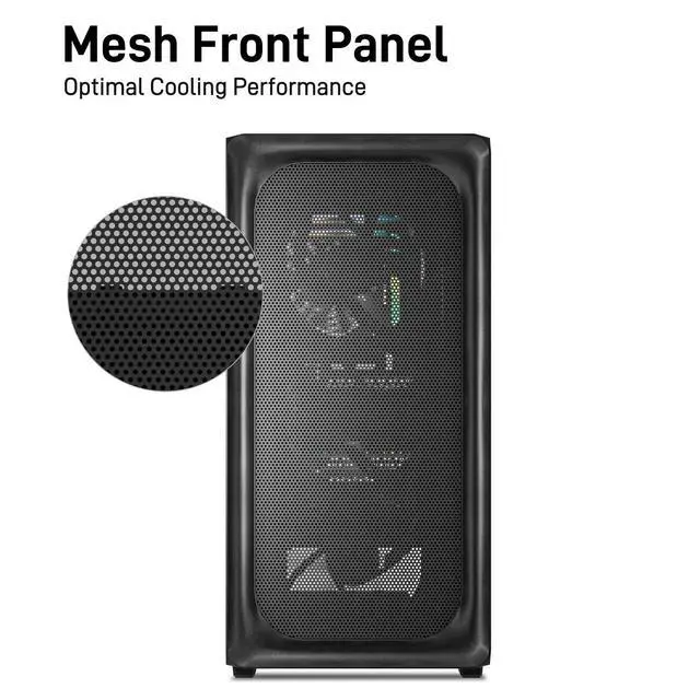 Alt view image 9 of 14 - EC2 Black ATX Mid Tower PC Case, Type-C Ready, Supports 50 Series Graphics Cards, Tempered Glass Side Panel, up to 8 x 120mm Cooling Fans & 1 x 360mm Radiator, 1 x Pre-Installed Fan