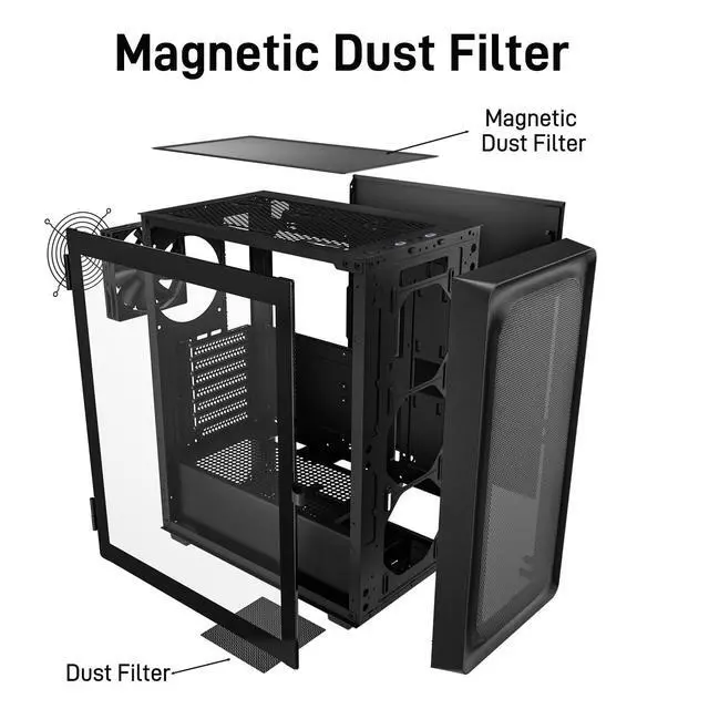 Alt view image 14 of 14 - EC2 Black ATX Mid Tower PC Case, Type-C Ready, Supports 50 Series Graphics Cards, Tempered Glass Side Panel, up to 8 x 120mm Cooling Fans & 1 x 360mm Radiator, 1 x Pre-Installed Fan