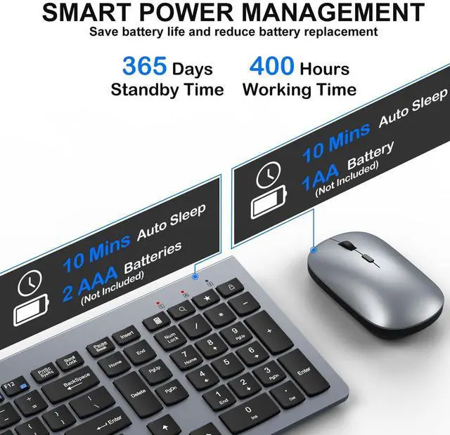 Alt view image 13 of 14 - Wireless Keyboard and Mouse Combo - Ultra-Slim Design Full Size Quiet Keyboard with 3 DPI Adjustable Wireless Mouse,Sleep Mode,2.4G Cordless Thin Keyboard Mouse Set for Windows,Mac,Laptop