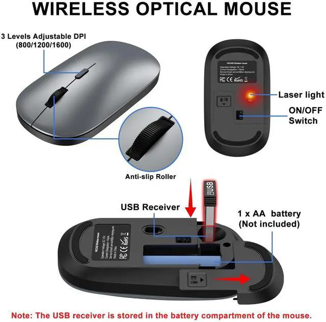 Alt view image 12 of 14 - Wireless Keyboard and Mouse Combo - Ultra-Slim Design Full Size Quiet Keyboard with 3 DPI Adjustable Wireless Mouse,Sleep Mode,2.4G Cordless Thin Keyboard Mouse Set for Windows,Mac,Laptop