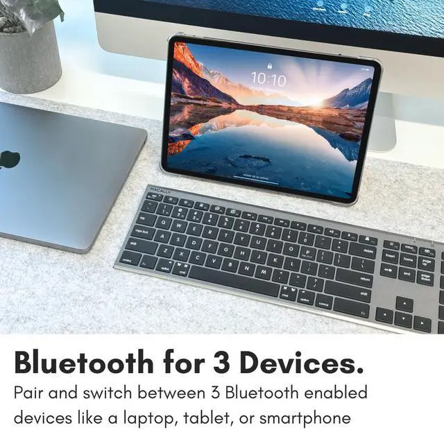 Alt view image 10 of 14 - Wireless Bluetooth Keyboard for Mac - Compatible Apple Keyboard or MacBook Pro/Air, iMac - Multi-Device, Up to 3 Devices with 110 Keys, 20 Shortcuts, Numeric Keypad, and Rechargeable