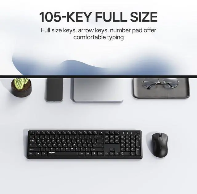 Alt view image 9 of 14 - X2100 Quiet Wireless Keyboard and Mouse Combo, 2.4GHz USB Receiver, 12 Multimedia Keys, Spill-Proof, Full-Sized, Compatible with PC, Laptop, Black