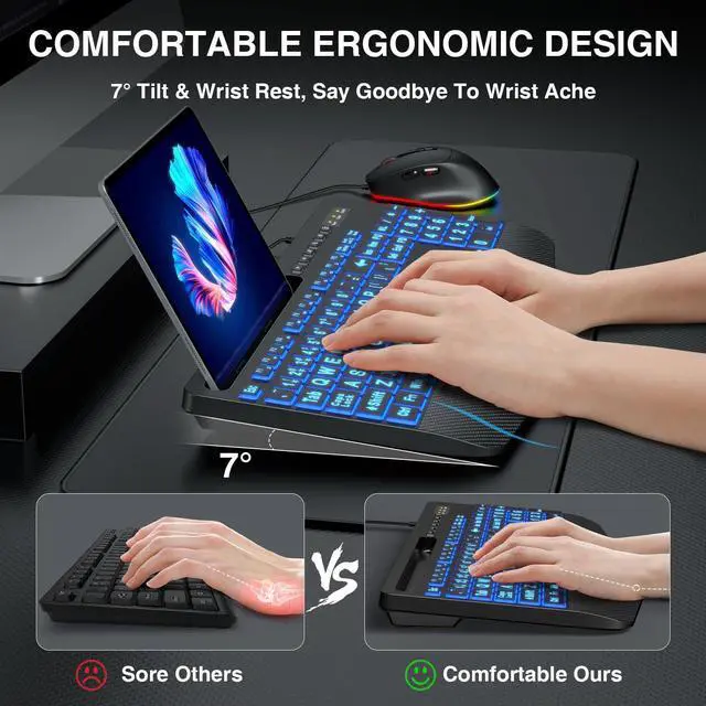 Alt view image 10 of 14 - KM21Pro Wired Keyboard Mouse Combo - Large Print Backlit, Ergonomic Wrist Rest, 6 DPI RGB for PC/Windows - Ideal for Seniors, Students, Office and Home
