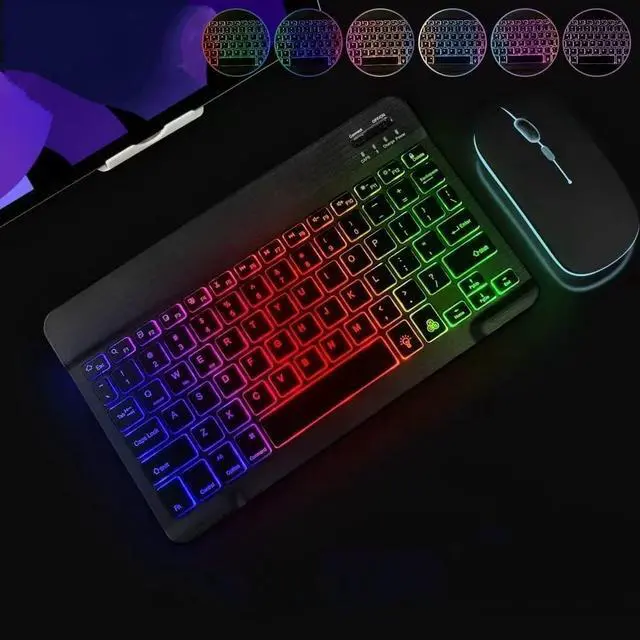 Alt view image 10 of 14 - Ultra-Slim Lightweight Bluetooth Keyboard and Mouse Portable Mini Wireless Keyboard Rechargeable 7-Color Backlit for Apple iPad iPhone,Tablet iPhone Smartphone iOS Android Windows,Black