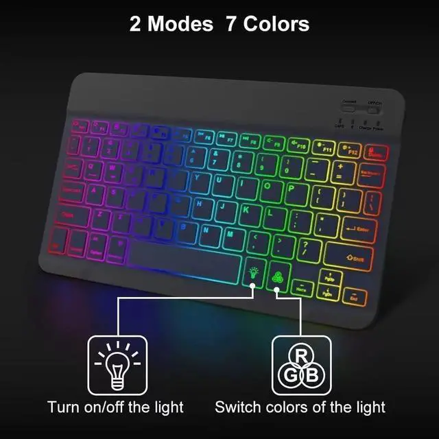 Alt view image 11 of 14 - Ultra-Slim Lightweight Bluetooth Keyboard and Mouse Portable Mini Wireless Keyboard Rechargeable 7-Color Backlit for Apple iPad iPhone,Tablet iPhone Smartphone iOS Android Windows,Black