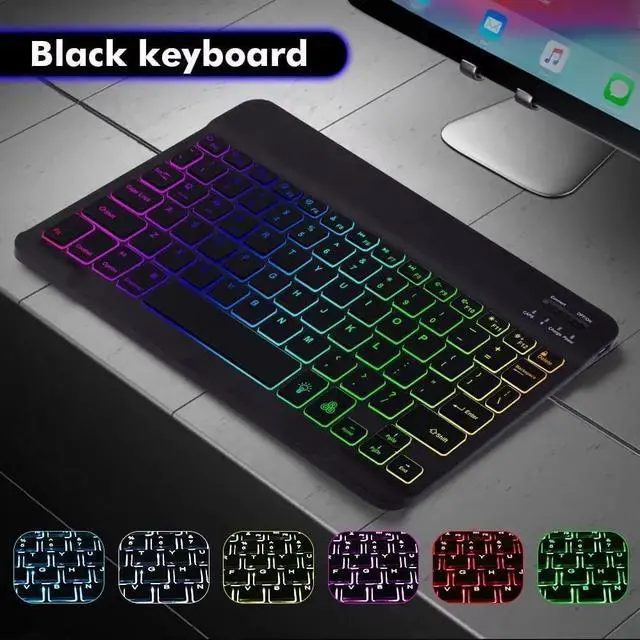Alt view image 13 of 14 - Ultra-Slim Lightweight Bluetooth Keyboard and Mouse Portable Mini Wireless Keyboard Rechargeable 7-Color Backlit for Apple iPad iPhone,Tablet iPhone Smartphone iOS Android Windows,Black