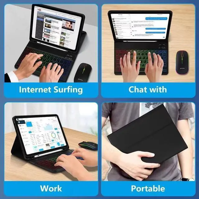 Alt view image 14 of 14 - Ultra-Slim Lightweight Bluetooth Keyboard and Mouse Portable Mini Wireless Keyboard Rechargeable 7-Color Backlit for Apple iPad iPhone,Tablet iPhone Smartphone iOS Android Windows,Black
