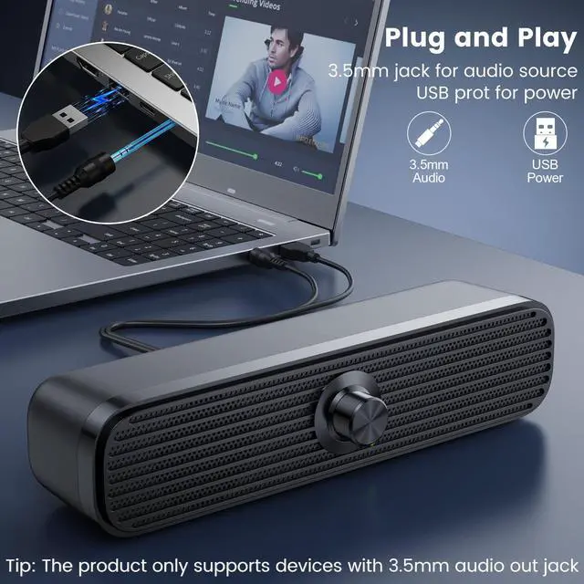 Alt view image 14 of 14 - Computer Speakers for Desktop Laptop Tablet, USB Powered PC Speakers, Small Speakers Wired with Volume Control for Cellphone Pad MP3, Stereo Sound with 3.5mm Audio Plug for Windows Mac Linux PCs
