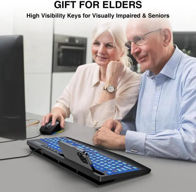 Alt view image 14 of 14 - KM21Pro Wired Keyboard Mouse Combo - Large Print Backlit, Ergonomic Wrist Rest, 6 DPI RGB for PC/Windows - Ideal for Seniors, Students, Office and Home
