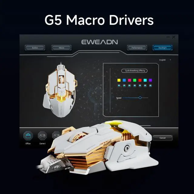 Alt view image 9 of 12 - G5 Wired Gaming Mouse, Ergonomic RGB Computer Mouse, 12800 Adjustable DPI, 9 Programmable Macro Buttons with Rapid Fire Key Compatible for PC/Laptop/Windows-White