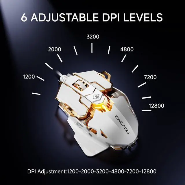 Alt view image 10 of 12 - G5 Wired Gaming Mouse, Ergonomic RGB Computer Mouse, 12800 Adjustable DPI, 9 Programmable Macro Buttons with Rapid Fire Key Compatible for PC/Laptop/Windows-White