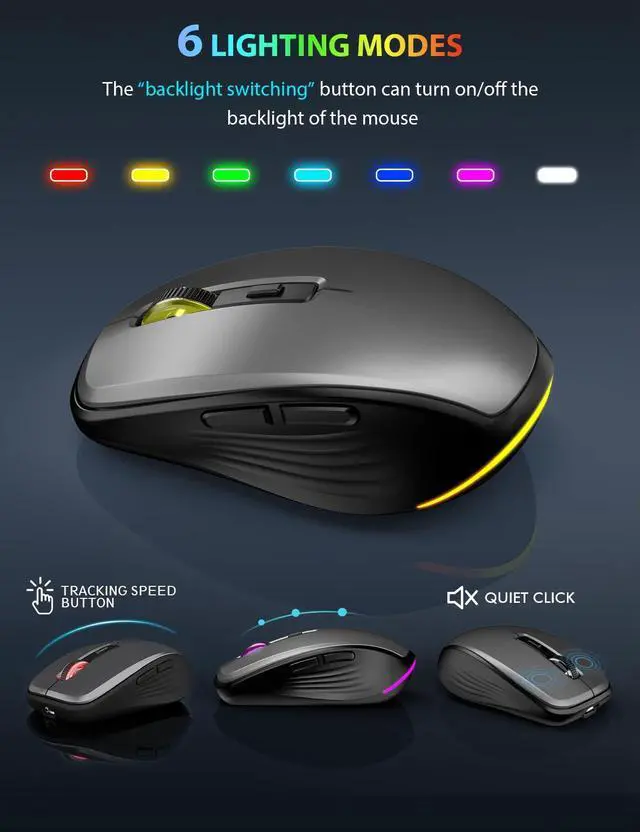 Alt view image 13 of 14 - Wireless Keyboard and Mouse Combo Backlit - Compact Quiet Keyboard with RGB Mouse, Rechargeable, Slim, Sleep Mode, Portable Cordless Keyboard Mouse Set for Mac, Windows (Space Gray) - SABLUTE KM61PRO