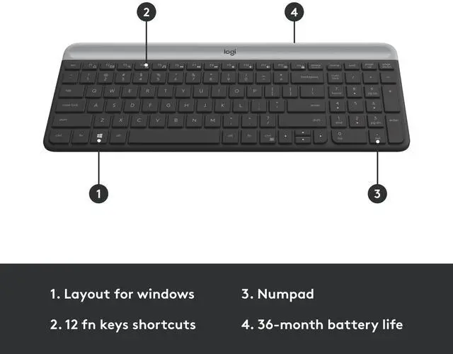 Alt view image 14 of 14 - MK470 Slim Wireless Keyboard and Mouse Combo - Modern Compact Layout, Ultra Quiet, 2.4 GHz USB Receiver, Plug n' Play Connectivity, Compatible with Windows - Graphite
