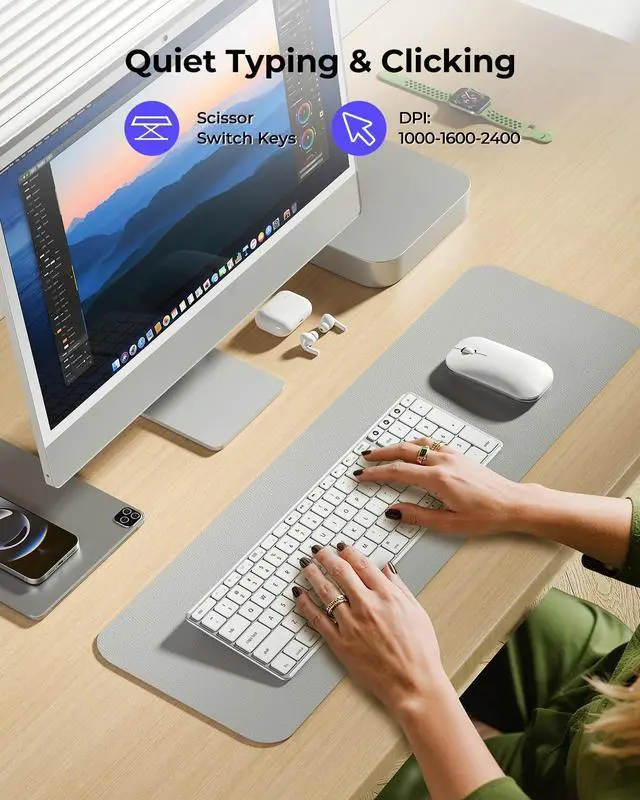 Alt view image 11 of 14 - Bluetooth Keyboard and Mouse Combo for Mac, SKM64-2 Rechargeable Slim Wireless Keyboard Mouse Compact, 3 Multi-Device Connection, Compatible for Mac, MacBook Pro/Air, iPad, White Silver