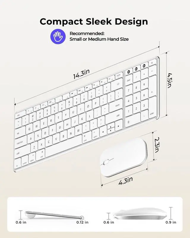 Alt view image 13 of 14 - Bluetooth Keyboard and Mouse Combo for Mac, SKM64-2 Rechargeable Slim Wireless Keyboard Mouse Compact, 3 Multi-Device Connection, Compatible for Mac, MacBook Pro/Air, iPad, White Silver