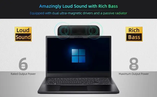 Alt view image 10 of 14 - Computer Speakers for Desktop PC, Monitor Speakers, USB Plug-in, Wired, External Speaker for Laptop, Small Computer Soundbar for PC, with Loud Sound, Deep Bass, USB-C Adapter, Easily Clamp to Monitor