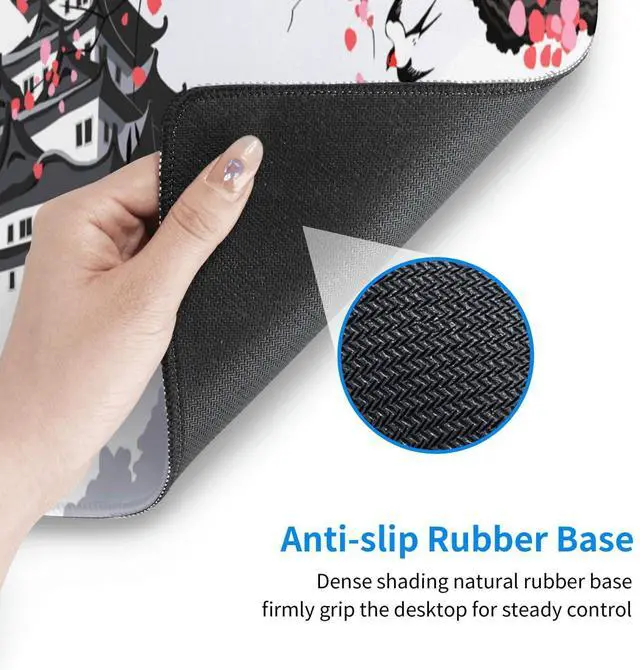 Alt view image 14 of 14 - Japanese Cherry Blossom Gaming Mouse Pad 31.5x11.8in Pink Full Desk Japanese Sakura Gaming Mouse Pad Large Non-Slip Rubber Base Waterproof Big Keyboard Mat with Stitched Edges for Game Office