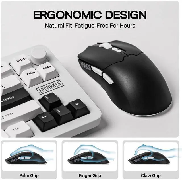 Alt view image 11 of 14 - Click Lite Wireless Gaming Mouse, 800 to 12,000 DPI Adjustable, PAW3311 Sensor, 500mAh, 59g, 2.4G/BT/USB-C Rechargeable Wireless Mouse with 5 Programmable Buttons for PC/Mac/Linux (Black)