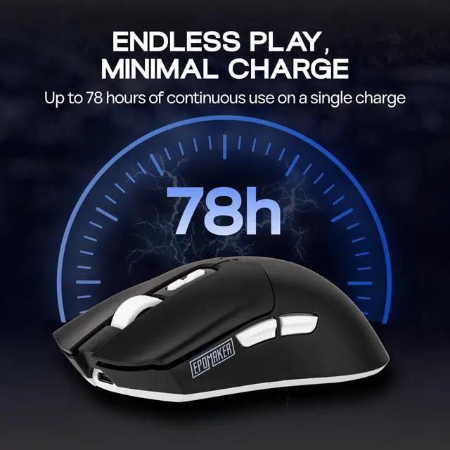 Alt view image 13 of 14 - Click Lite Wireless Gaming Mouse, 800 to 12,000 DPI Adjustable, PAW3311 Sensor, 500mAh, 59g, 2.4G/BT/USB-C Rechargeable Wireless Mouse with 5 Programmable Buttons for PC/Mac/Linux (Black)