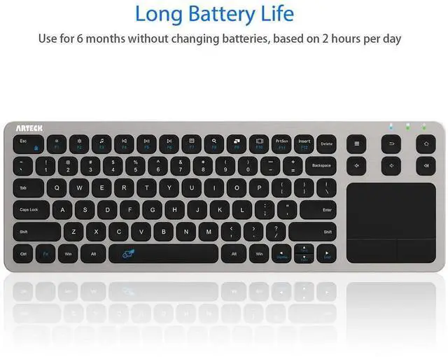 Alt view image 12 of 14 - 2.4G Wireless Touch TV Keyboard with Easy Media Control and Built-in Touchpad Mouse Solid Stainless Ultra Compact Full Size Keyboard -Connected Computer, Smart TV, HTPC