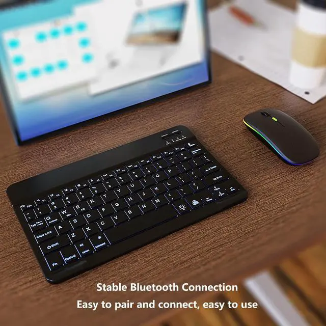 Alt view image 10 of 14 - 7 Color Backlit Bluetooth Keyboard and Mouse Combo for iPad A16 11th 10th Gen iPad Pro Mini Air iPhone, iPadOS 13 or Later, Slim Rechargeable Android Tablet Phone Wireless Mouse Keyboard (Black)