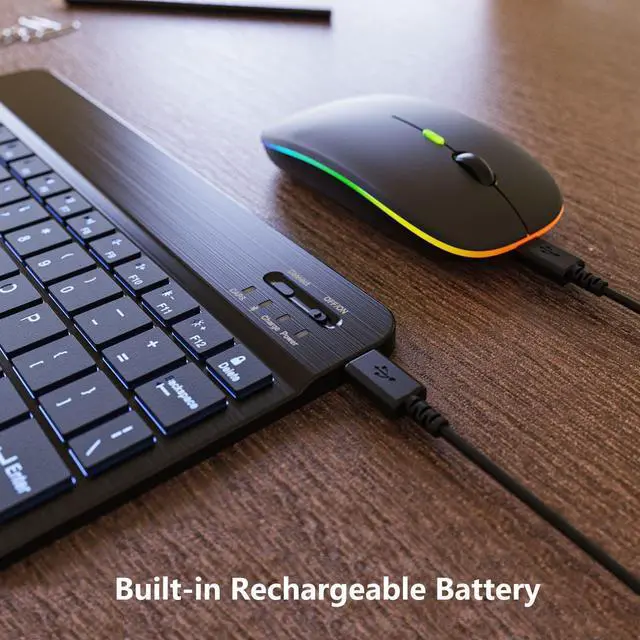 Alt view image 12 of 14 - 7 Color Backlit Bluetooth Keyboard and Mouse Combo for iPad A16 11th 10th Gen iPad Pro Mini Air iPhone, iPadOS 13 or Later, Slim Rechargeable Android Tablet Phone Wireless Mouse Keyboard (Black)