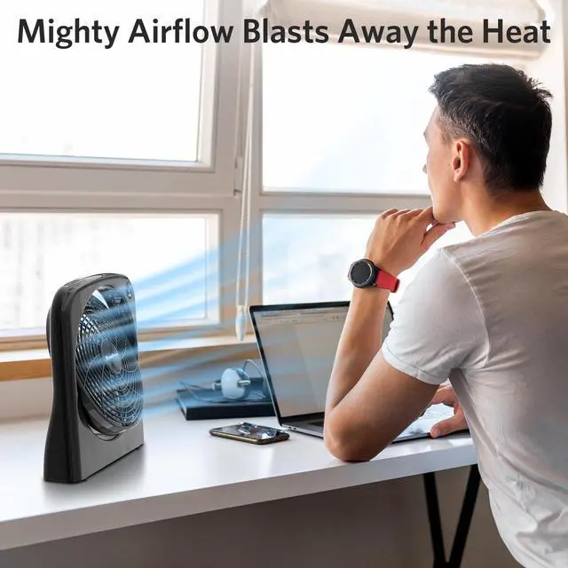 Alt view image 9 of 14 - 9" Desk Fan, Battery & USB-C Powered, 2 Cooling Speeds Table Fan With 90° Adjustable Tilt, 388ft³/Min Powerful Airflow, Portable Desktop Fan for Home, Office, Kitchen, Travel, Black