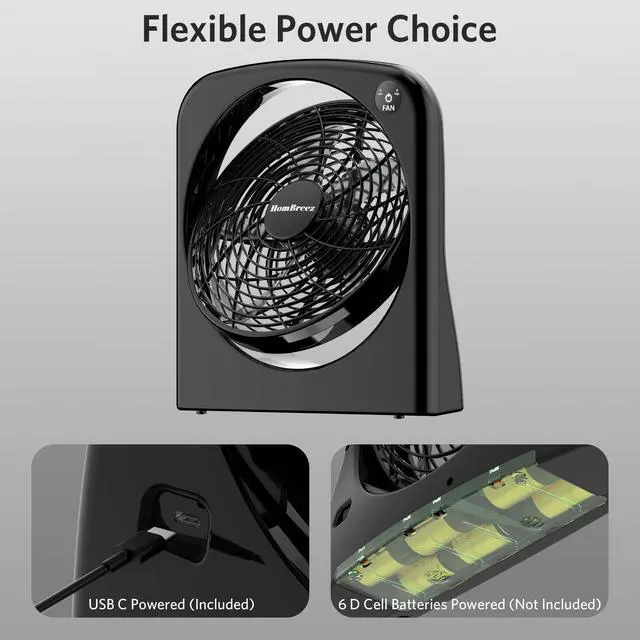 Alt view image 11 of 14 - 9" Desk Fan, Battery & USB-C Powered, 2 Cooling Speeds Table Fan With 90° Adjustable Tilt, 388ft³/Min Powerful Airflow, Portable Desktop Fan for Home, Office, Kitchen, Travel, Black