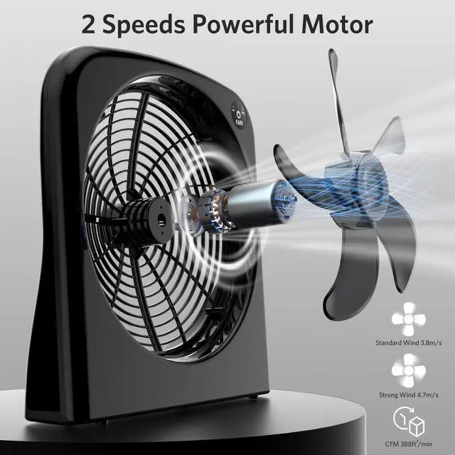 Alt view image 13 of 14 - 9" Desk Fan, Battery & USB-C Powered, 2 Cooling Speeds Table Fan With 90° Adjustable Tilt, 388ft³/Min Powerful Airflow, Portable Desktop Fan for Home, Office, Kitchen, Travel, Black