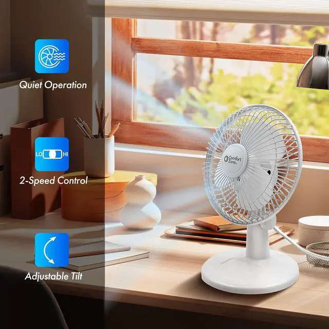 Alt view image 9 of 14 - CZ6D 6" Quiet Portable Indoor 2-Speed Desk Fan with Clip and Fully Adjustable Tilt in White