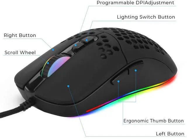 Alt view image 9 of 14 - Wired USB C Gaming Mice,Lightweight Honeycomb,7200DPI,Corded Mouse with RGB Backlit for Apple MacBook,Tablets,Computer or Laptops with Type C Port