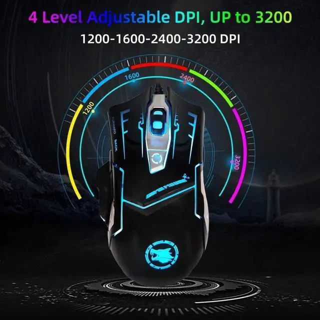 Alt view image 11 of 14 - Light up Wired Gaming Mouse for Computer - Durable USB Led Laptop Mice w/ 7 Color Backlit, 4 Adjust DPI Up to 3200 for Gaming, Silent & Stable PC Corded Mouse for Mac MacBook Windows Linux PS4