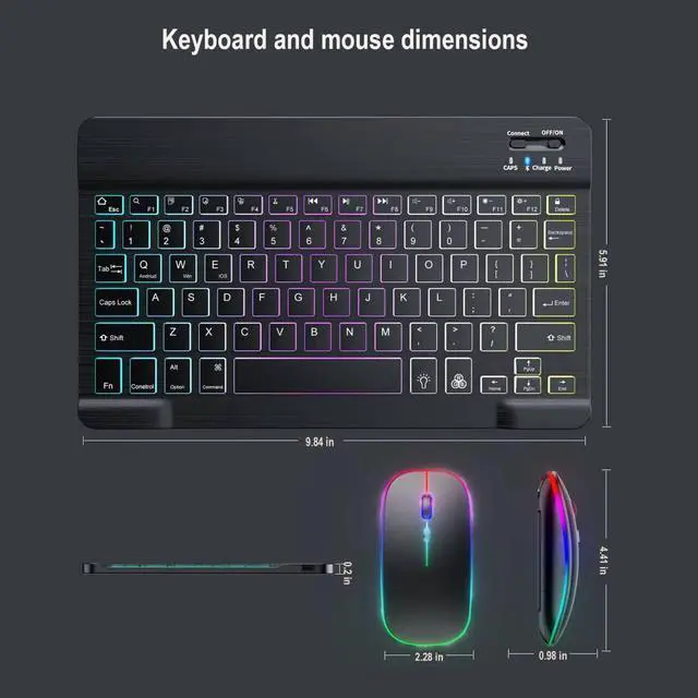 Alt view image 9 of 14 - Ultra-Slim Lightweight Bluetooth Keyboard and Mouse Portable Mini Wireless Keyboard Rechargeable 7-Color Backlit for Apple iPad iPhone,Tablet iPhone Smartphone iOS Android Windows,Black