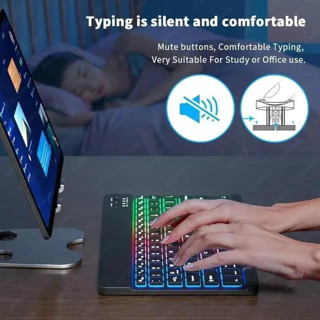 Alt view image 12 of 14 - Ultra-Slim Lightweight Bluetooth Keyboard and Mouse Portable Mini Wireless Keyboard Rechargeable 7-Color Backlit for Apple iPad iPhone,Tablet iPhone Smartphone iOS Android Windows,Black