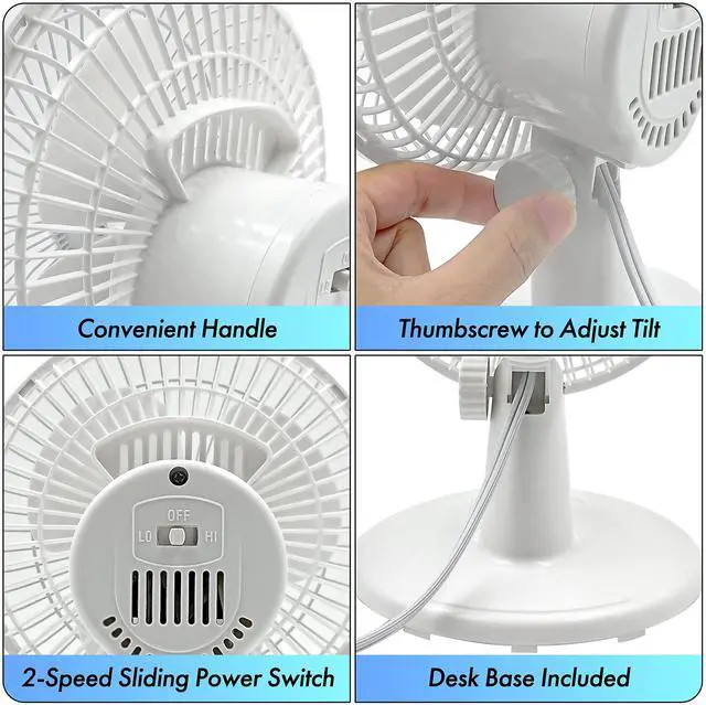 Alt view image 11 of 14 - CZ6D 6" Quiet Portable Indoor 2-Speed Desk Fan with Clip and Fully Adjustable Tilt in White