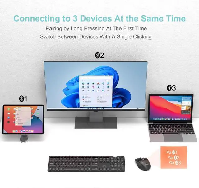 Alt view image 9 of 14 - Multi-Device Wireless Bluetooth Mouse Ergonomic Silent Clicking Backward Forward for Desktop PC Laptop Mac iPad Build in Rechargeable Battery
