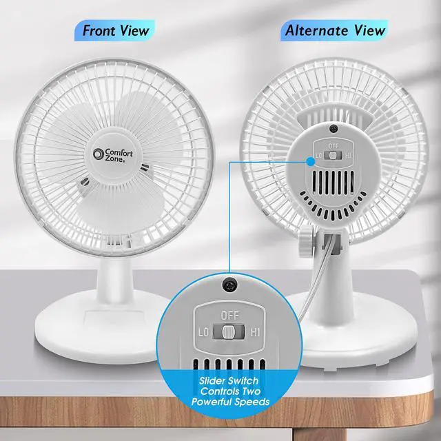 Alt view image 14 of 14 - CZ6D 6" Quiet Portable Indoor 2-Speed Desk Fan with Clip and Fully Adjustable Tilt in White