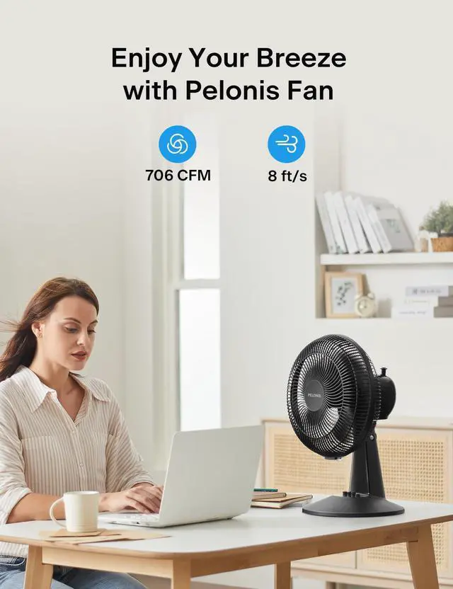 Alt view image 9 of 14 - Table Fan 12-Inch, 120° Oscillating Table Fan Small Portable Electric Plug-In Desk Fan with 3-Speeds, 126° Adjustable Tilt Head for Bedroom and Office Black