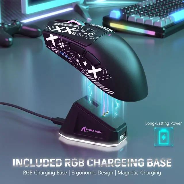 Alt view image 10 of 14 - X11 59g Superlight Wireless Gaming Mouse with Grip Tape, RGB Charging DockBT/2.4G Wireless/Wired Pc Mouse, 22000 DPI,5 Programmable Buttons for Pc/Mac(Black)