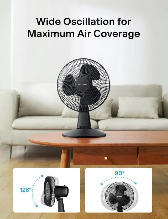 Alt view image 10 of 14 - Table Fan 12-Inch, 120° Oscillating Table Fan Small Portable Electric Plug-In Desk Fan with 3-Speeds, 126° Adjustable Tilt Head for Bedroom and Office Black