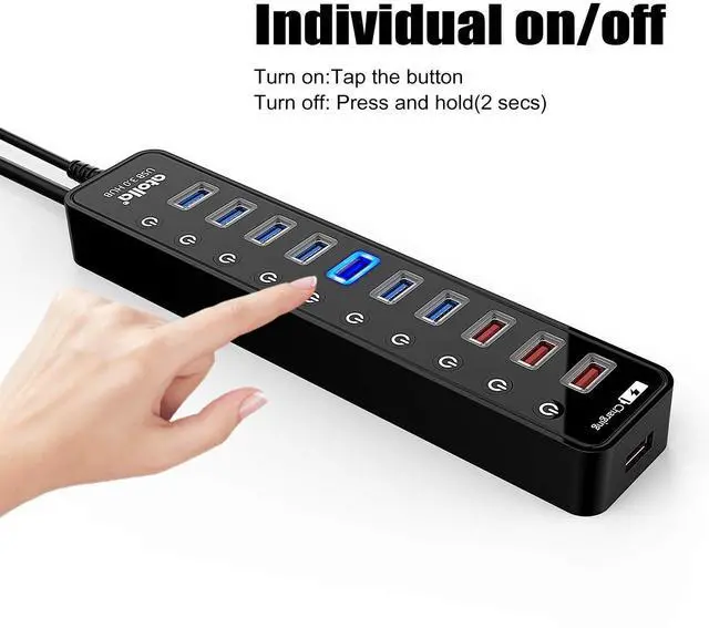 Alt view image 11 of 12 - Powered USB 3.0 Hub, USB 3.0 Data Hub 11 Ports - 7 USB 3.0 Data Ports + 4 Smart Charging Port with Individual On/Off Switches and 12V/4A Power Adapter USB Hub 3.0 Splitter