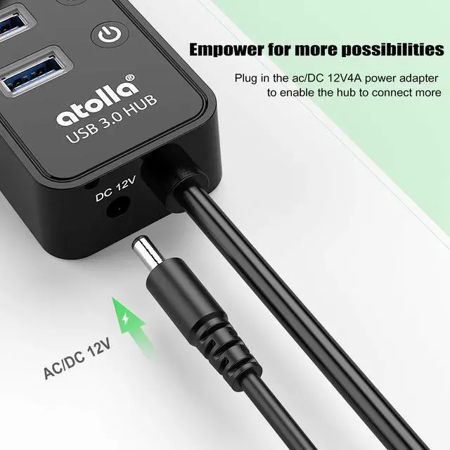 Alt view image 12 of 12 - Powered USB 3.0 Hub, USB 3.0 Data Hub 11 Ports - 7 USB 3.0 Data Ports + 4 Smart Charging Port with Individual On/Off Switches and 12V/4A Power Adapter USB Hub 3.0 Splitter