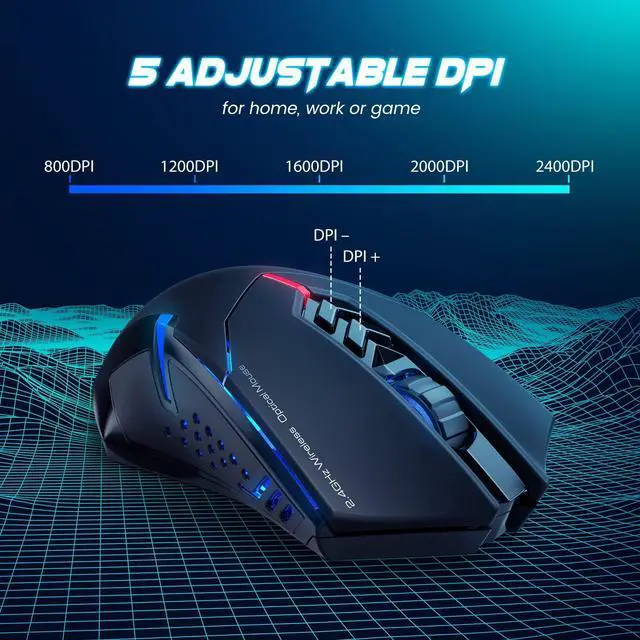 Alt view image 11 of 12 - Wireless Gaming Mouse- USB Cordless PC Accessories Computer Mice with LED Backlit, Ergonomic Gamer Laptop Mouse with 7 Silent Buttons, 5 Adjustable DPI Plug & Play for PC