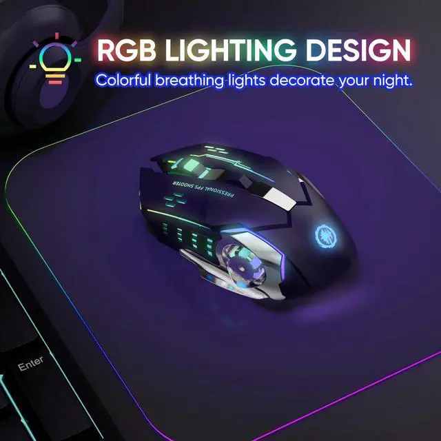 Alt view image 10 of 14 - Wireless Gaming Mouse Bluetooth Mouse RGB Rechargeable 2.4G USB Cordless Computer Mice with 7 Color Backlit, 6 Buttons & Silent Click for Laptop, iPad, Mac OS, PC, Windows -Black