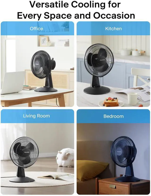 Alt view image 14 of 14 - Table Fan 12-Inch, 120° Oscillating Table Fan Small Portable Electric Plug-In Desk Fan with 3-Speeds, 126° Adjustable Tilt Head for Bedroom and Office Black
