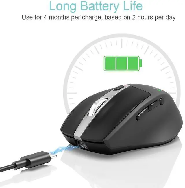 Alt view image 12 of 14 - Multi-Device Wireless Bluetooth Mouse Ergonomic Silent Clicking Backward Forward for Desktop PC Laptop Mac iPad Build in Rechargeable Battery