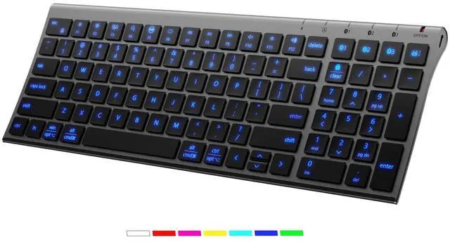 Alt view image 8 of 14 - Backlit Bluetooth Keyboard for Mac, BK10 Pro Ultra Slim Wireless Keyboard, Multi-Device, 7-Color Backlight, Standard Full-Size Keys, Rechargeable Compatible with Mac, Windows, iPad, Android